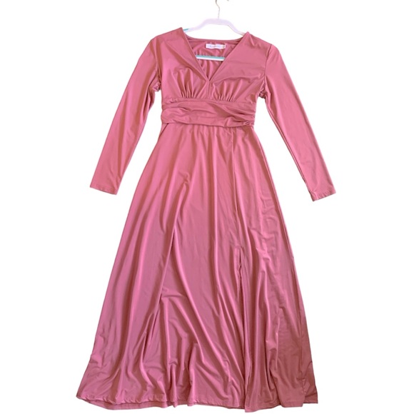 ANRABESS Small Women's Deep VNeck Long Dresses Pleated High Waist Slit MaxiDress - Picture 5 of 12